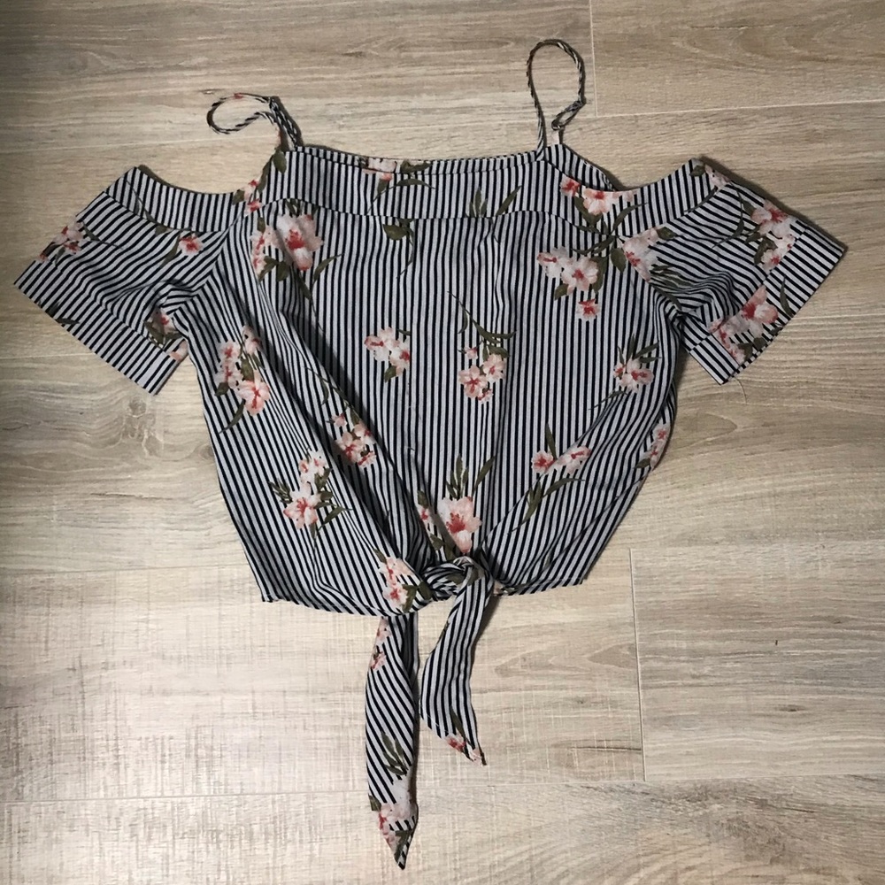 Floral and Striped Tie Tank